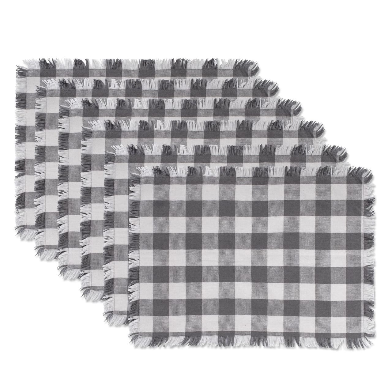 DII&#xAE; Gray Heavyweight Check Fringed Placemats, 6ct.